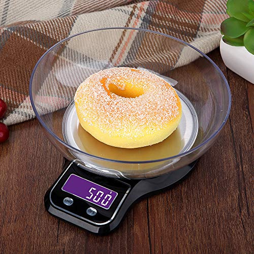 TFixol Bilancia da cucina Bilancia per alimenti Bilancia elettronica a piattaforma Bilancia digitale con piattaforma in acciaio inox Bilancia con ciotola di pesata nera 5kg 1g