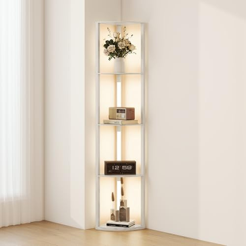 HOMCOM LED Floor Lamp with Shelves 4-Tier Standing Lamp Oak