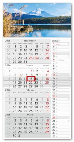 Timr calendrier 4 mois en bande 2026 - avec curseur - 60 cm calendrier quatre mois à remplir I motif montagnes lac I tr323