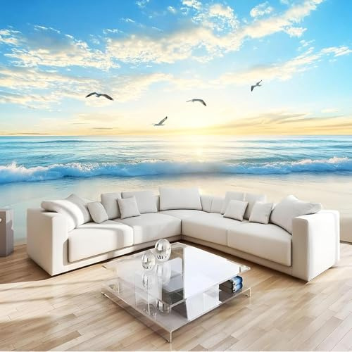 Carta da Parati Mare 350x250 cm Fotomurale da Parete Paesaggio al Tramonto Carta Parati Adesiva Muro 3D Poster Giganti da Parete Camera da Letto Soggiorno A-3667