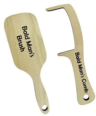 Pettine e spazzola da uomo calvo in legno, 2 pezzi, spazzola per pettinare senza denti per amico uomo calvo strumento divertente novità pettine per capelli novità capelli uomo calvi