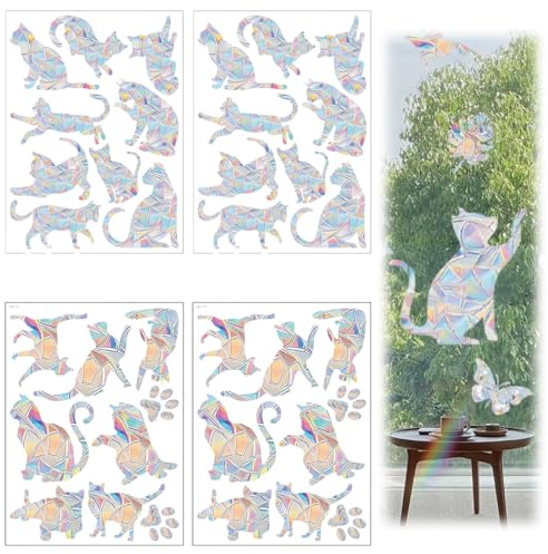 Paquete de 36 pegatinas atrapasol, pegatinas arcoíris para ventana, pegatinas de gato para ventana, pegatinas estáticas, pegatinas decorativas para ventana