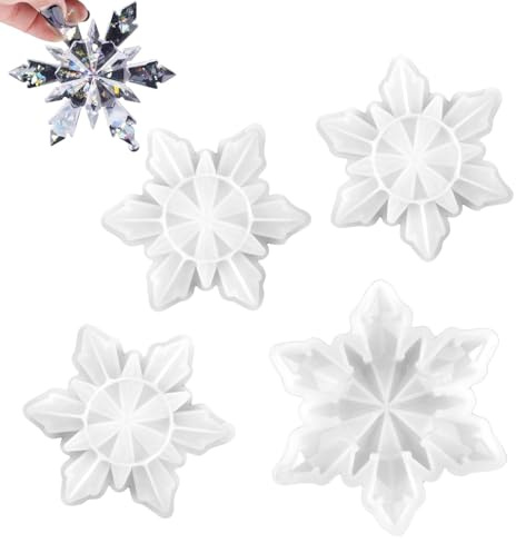 Lyivisk 4Pcs Schneeflocken Silikonform Weihnachten Anhänger Harzformen für Epoxidharz Gießen Weihnachtsdekoration Basteln DIY Geschenk