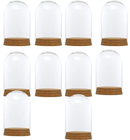Gcljlmy Lot de 10 cloches décoratives en verre avec fond en bois, 8 x 12 cm
