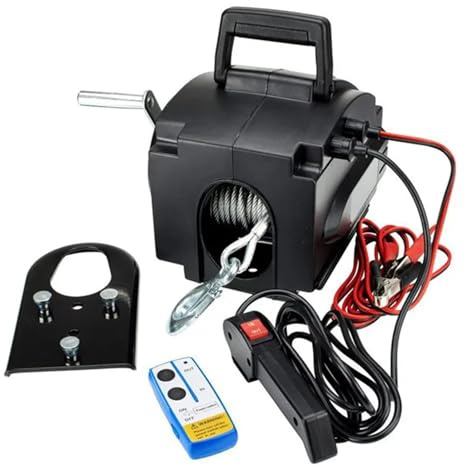 KONGMM Avvolgicavo Elettrico, 3500lb-6500lb 12V Elettrico Barca Auto Yacht verricello Portatile Mano Tenere Camion Auto chiatta rimorchio utensile Manuale Macchina di trazione(50010021 3500LB)