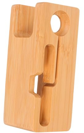 Angoily Bamboo Wood Charging Dock Cell Phone and Stand Holder for Desk Organizer Stable Natural Wood Design Compatible with Iphone Office Electronics Charging Station