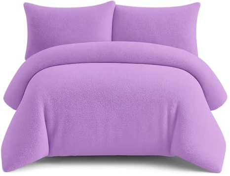 Bella Nights Teddy Bear Fleece Duvet Cover Set – Thermal Warm & Cosy Soft Fur Bedding with Pillowcases – Winter Duvet Set (Lilac, Double)