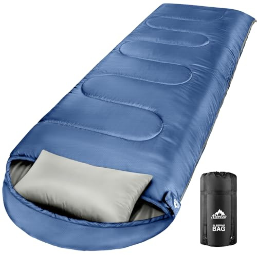MEREZA 0 Degree Winter Sleeping Bag for Adults Kids with Pillow, Cold Weather Sleeping Bag for 4 Season Camping Hiking Backpacking Sleeping Bags for Big and Tall Yale Blue
