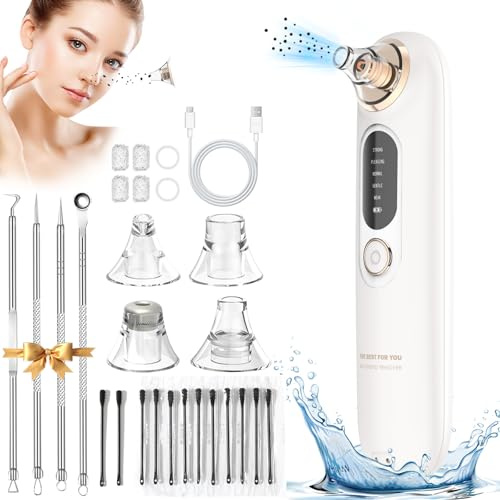 TAVADA Aspirateur Point Noir,Extracteur Points Noirs avec 5 niveaux d'aspiration et 4 têtes,pour le nettoyage du visage et l'élimination des pores,Extracteur de Comédons,pour tous les types de peau