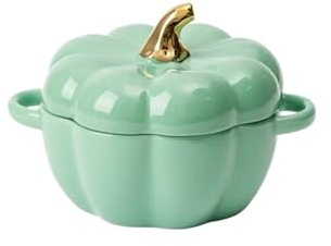 FGUJSUR Bol en céramique citrouille d'Halloween avec couvercle et anse, ramequins for la cuisson, plats à gratin, bols de service individuels, salade céréales(Green)