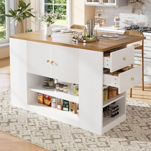 BENMWS Moderna isla de cocina, 90 x 140 cm, color blanco, armario de cocina, armario de cocina con cajones y estantes, aparador para cocina y comedor