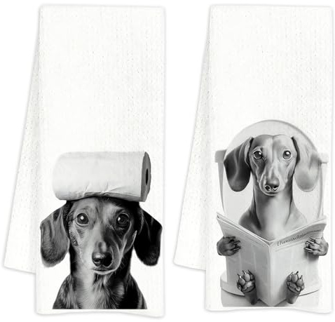 Cunegra 2 STK Dackel Geschirrtücher, Lustige Dackel Geschenke, Dachshund Microfaser Handtücher Küchenhandtuch, Schöne Küchentücher Küchenhandtücher mit Hundemuster, Lustige Küche Deko, 40 x 60 cm