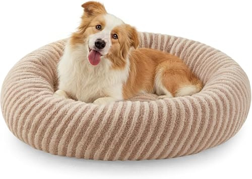 Pawk Hundebett Mittelgroße Hunde Rund, Donut Hundebett Waschbar, Kuscheliges Hundekorb Weich rutschfest, Kaninchenimitat-Plüsch & Teddy-Fleece Hundekorb, ø76 cm, Braun