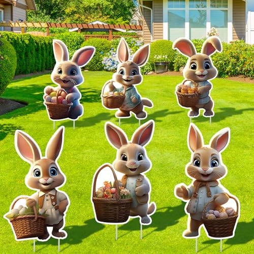 exatta Osterhasen Gartenstecker,Osterdeko Draußen,Ostern Hof Schild Dekora | Gartendeko,groß Osterdeko Outdoor,Ostereier Stakes,für Garten Rasen Yard Dekoration, frühlingsdeko (36x22 cm, 6Pcs)