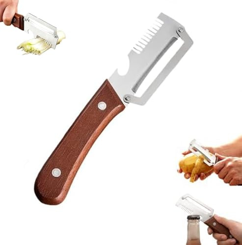 Premium Vegetable Peeler with Wooden Handle and Bottle Opener, Multi-Functional Vegetable Peeler for Kitchen, Kitchen Gadgets Tool for Fruit Pumpkin Peeling Potato Carrot Veggie Peeler (1pc)