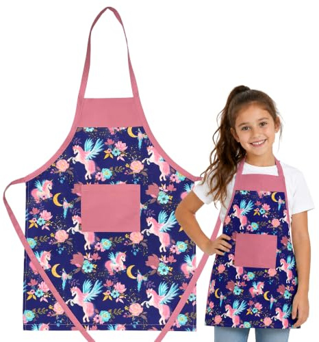 HOUSE ART LIFE Kinderschürze mit Tasche - Baumwoll Kochschürze für Jungen und Mädchen, ideal zum Malen Kochen Backen Spielen, Geschenk für Kinder, Viele bunte Muster