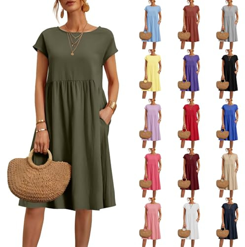 Robe De Plage Femme Grande Taille T-Shirts à Manches Courtes Robe Vert Sauge Tunique Robes Casual D'éTé De Plage Bal Soiree Ceremonie Promo Tenue Mariage Loisirs Maison Vacances Vetement Danse Jupe