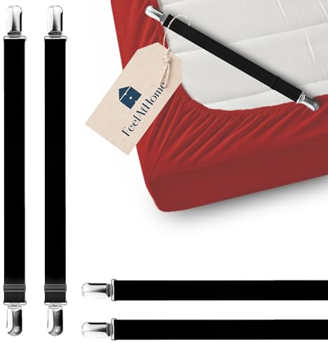 4 PCS Bed Sheet Clips Keep Bedsheets In Place-Corner Bands Suspenders For Fitted Sheets - Mattress Sheets Grippers Holders Straps Fits From Twin Queen King Garters Fasteners Clamps