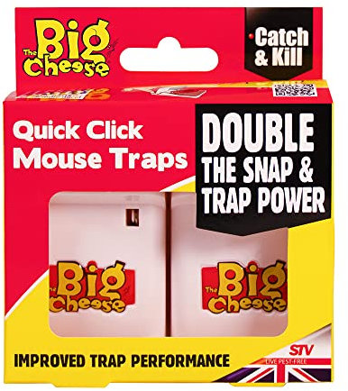 The Big Cheese Quick Click Mouse Trap - Twinpack, Kills Mice, Baited and Ready-To-Use, Easy Clean and Disposal, Plastic, Indoor and Outdoor Use, White