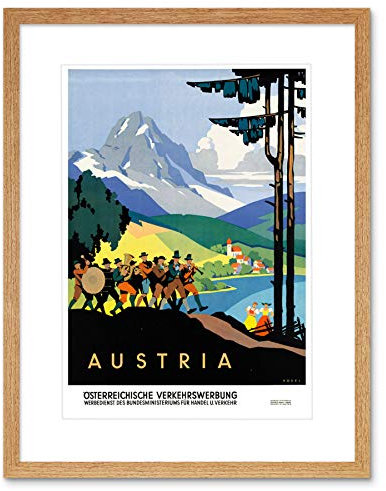 Wee Blue Coo TRAVEL AUSTRIA ALPINE MUSIC BAND MOUNTAIN HORN DRUM FRAMED ART PRINT B12X6345