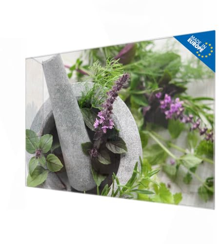 banjado Magnettafel aus Glas in 60x40cm für Küche und Rezepte | Beschreibbare Glas-Pinnwand für Rezepte und Einkaufslisten, mit Motiv Kräuter für die Küche