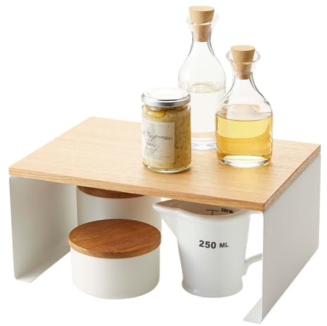 YAMAZAKI 3923 Tosca Stackable WoodTop Shelf, White, Steel/Wood, 30.5 x 22 x 14.5 cm