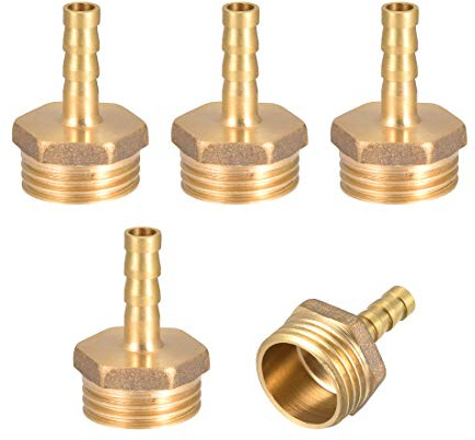 sourcing map Schlauchtülle Messing 6mm Widerhaken x 1/2 G 5 Stück | Schlauchanschluss Schlauchverbinder Stecker Adapter Schlauchadapter Buchse Rohr
