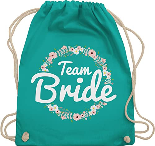 Turnbeutel Rucksack - JGA Junggesellenabschied Frauen - Team Bride Blumenkranz I Bride Crew - Unisize - Türkis - utensilien junggesellinnenabschied brauttaschen bachelorette party bridemaid beutel