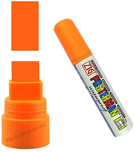 3 Stück PREMIUM Glasschreiber ZIG Posterman PMA-120 wasserfest 15mm (Leuchtorange)