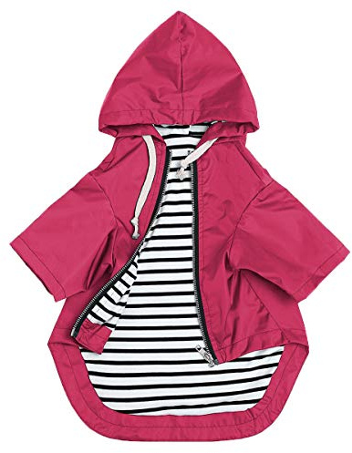 Pethiy Premium hunderegenmantel,Wasserdicht Hundemantel mit Kapuze Hundebekleidung Hunde Regenjacken mit Reißverschluss und Taschen, Outdoor Regencape Halten trocken und sauber-Rosa-L