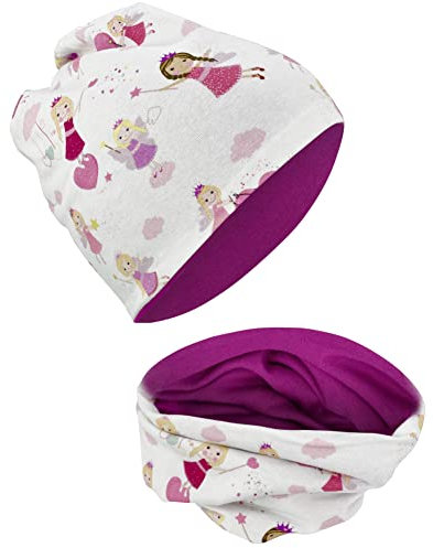 HECKBO Fee Beanie & Halstuch Set - Wendemütze 2-8 Jahre - Baumwolle - Kinder Beanie - Dünner Loop Schal für Mädchen (48–54 cm)