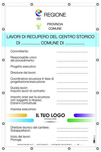 Cartello di cantiere 150 x 100 cm banner pvc 550 gr/mq stampato lavori edili concessione edilizia Personalizzato se appalto Pubblico inviaci CIG e CUD per convalida fatturazione