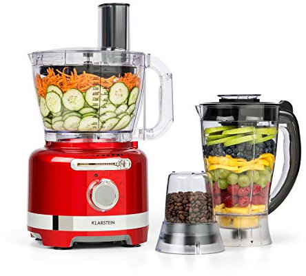 Klarstein Luca - Mixer Multifunzione, Food Processor, 1000 Watt, Regolazione Libera, 6 Modalità, Senza BPA, 3 L, Misurino da 3 l, Spatola, Rosso