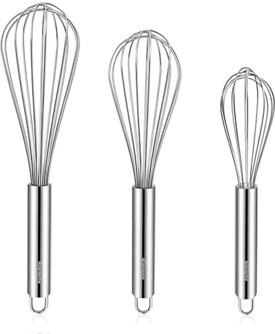 NileHome Stainless Steel Whisk Set 8 10 12 Kitchen Whisk Balloon Whisk Kitchen Wisk Wire Whisks for Cooking, Whisking, Blending, Beating, Stirring-3 Pack…