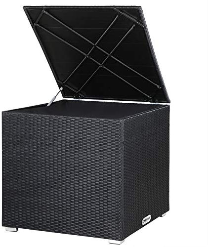 CASARIA Baúl Almacenamiento XXL Poliratán Acero 75x75x70cm Intemperie Forro Interior Impermeable