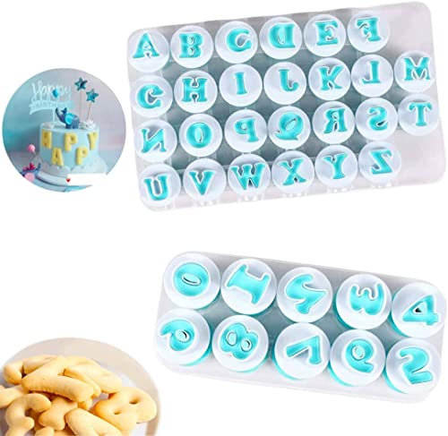 26 PCS Emporte Piece Lettres & 10 PCS Chiffres Plongeur Cookie Cutter Moules Alphabet Fondant Cutter Moule à Gâteau, Mini Moules à Gâteaux en Forme de Lettres de L'alphabet pour Décoration De Gâteau