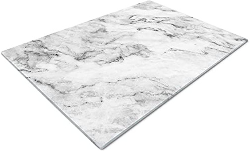 White Marble Funky Glass Worktop Savers | Heat Resistant Large Chopping Board