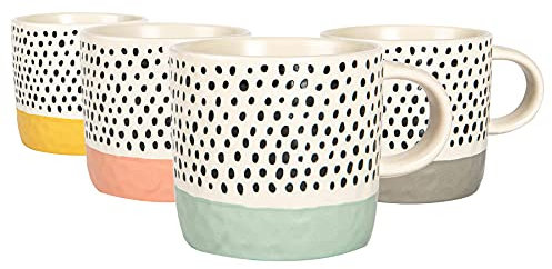 Nicola Spring Ceramic Coffee Mugs Set - 385ml - 4 Colour Dipped Dots Stoneware Coffee Cups Dishwasher & Microwave Safe Large Tea Mugs for Hot Drinks, Hot Chocolate, Tea