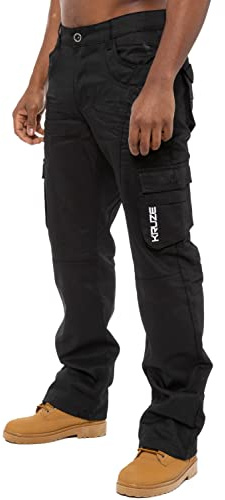 BRAND KRUZE Mens Cargo Combat Denim Jeans KZ103 Work Trousers Pants All Waist Sizes BLK 42 R