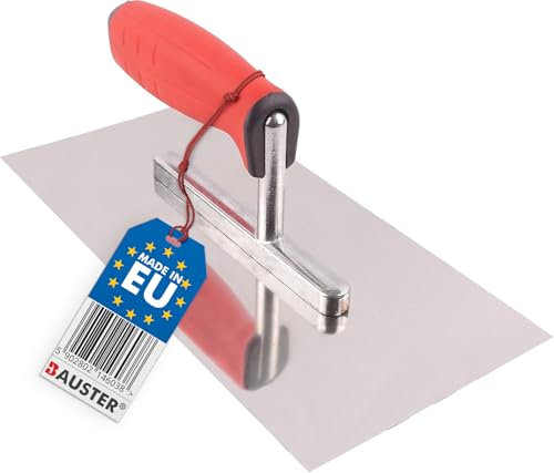 BAUSTER® Edelstahl Glättkelle 270 x 130 mm Zahnkelle zum Verlegen Glättscheibe Traufel Robust Edelstahlkelle mit Gummigriff unentbehrlich beim Fliesen Fliesenzubehör
