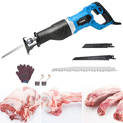 Knochensäge Elektrisch mit Säbelsägeblatt, Fleischersäge Sägeblatt Edelstahl, Professional Reciprosäge für Schneiden von Gefrorenem Fleisch, Knochen - Rate Einstellbar(Size:1300W)