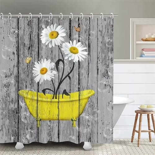 Syiboo Duschvorhang Weiße Blumen 300x180cm Duschvorhäng Anti Schimmel,Wasserabweisend Stoff Duschrollo Waschbar,3D Draussen Bad Vorhang Schnell Trocknend,Badewanne Badezimmer Decor Vorhänge