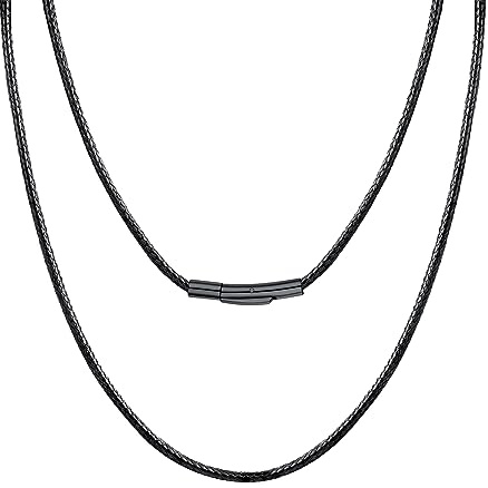 U7 Lederband für Ketten Herren Damen 2mm/3mm Schwarz/Braun mit Edelstahl Verschluss 41cm/46cm/51cm/55cm/61cm/66cm/71cm/76cm