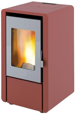 EIDER BIOMASA Stufa a pellet PETIT 6,5 kW a risparmio energetico, capacità serbatoio 13 kg, camera doppia, sistema in vetro pulito, automatico, super riscaldamento, 110 m³, colore: bordeaux