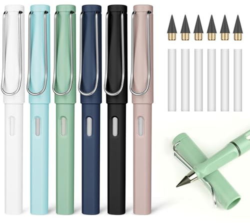 DOETYD 6pcs Infinity Pencils Durable Writing Everlasting Pencil Forever Inkless Pencil with Eraser for Writing Drawing Kid School Office Home