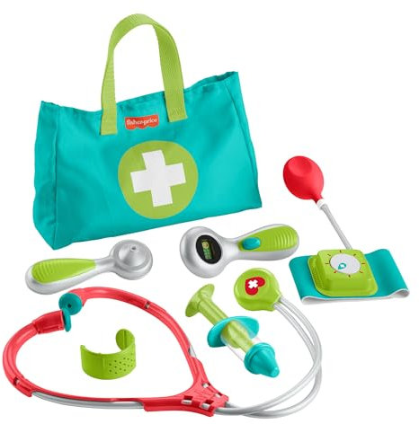 Fisher-Price Arzttasche für Rollenspiele für Kindergartenkinder, 7-teilige Doktortasche, Spielzeug zum Verkleiden für Kinder ab 3 Jahren, HYH26
