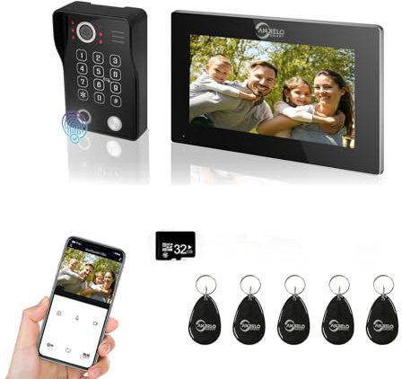 ANJIELO SMART Videoportero con pantalla táctil de 7 pulgadas con sistema de interfono integrado 1080P, desbloqueo de huellas dactilares, tarjeta RFID y código PIN y detección de movimiento humano