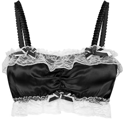 Satini Brassière Sissy Satin Dentelle sans Armatures | Toucher Soyeux, Encolure Carrée, Petits Nœuds, Fines Bretelles Picot, Coupe Ajustée, Tailles S-XXL