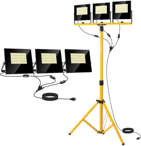 36000Lumen LED Work Lights with Stand - 3 Head Foldable Work Light on Stand with 16FT Cord - IP67 Waterproof Tripod Lights for Outdoor Indoor Job Site Workshop Garage Construction Tripod Lighting