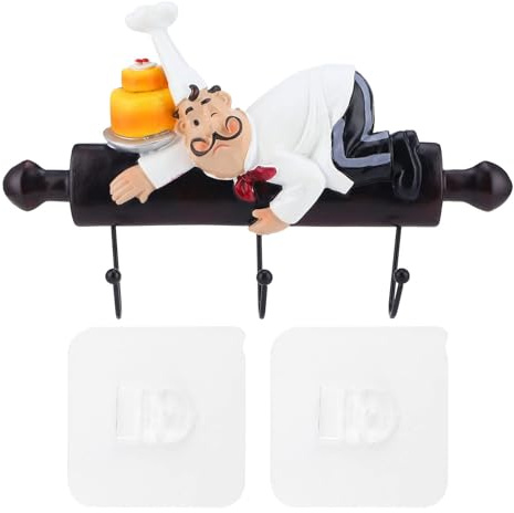 Jwthee Kitchen Wall Hooks, French Chef Figurine Wall Hooks Decorative Cook Wall Mount Rack Hook Hanger Kitchen Wall Decor for Utensils, Oven Mitts, Coat, Apron, Pan